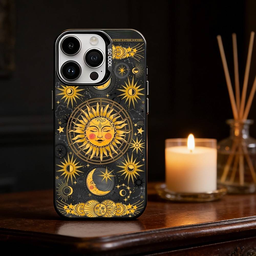 Retro Tarot Sonne Mond Sterne Handyhülle Farbe Silber Hülle Für IPhone 17 16 15 14 13 12 11 Pro Max Plus