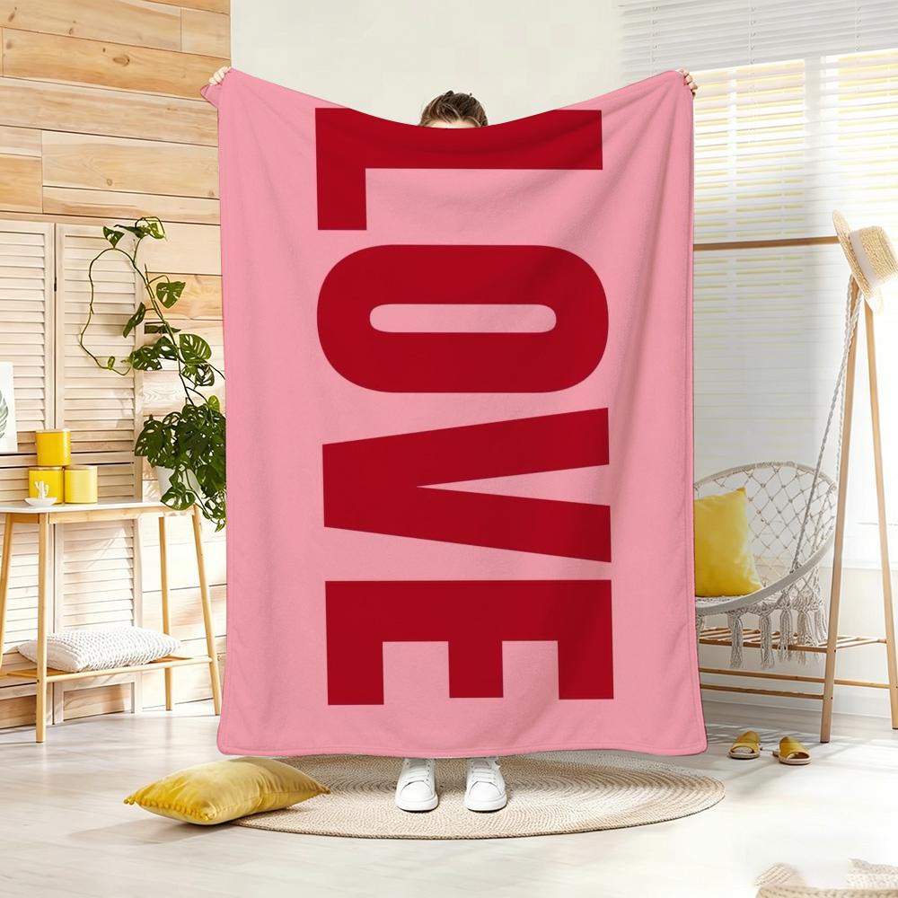 Art M-Modern LOVE Typography Throw Lightweight 240g Flannel Blanket Soft Skin-friendly for Summer Cooling