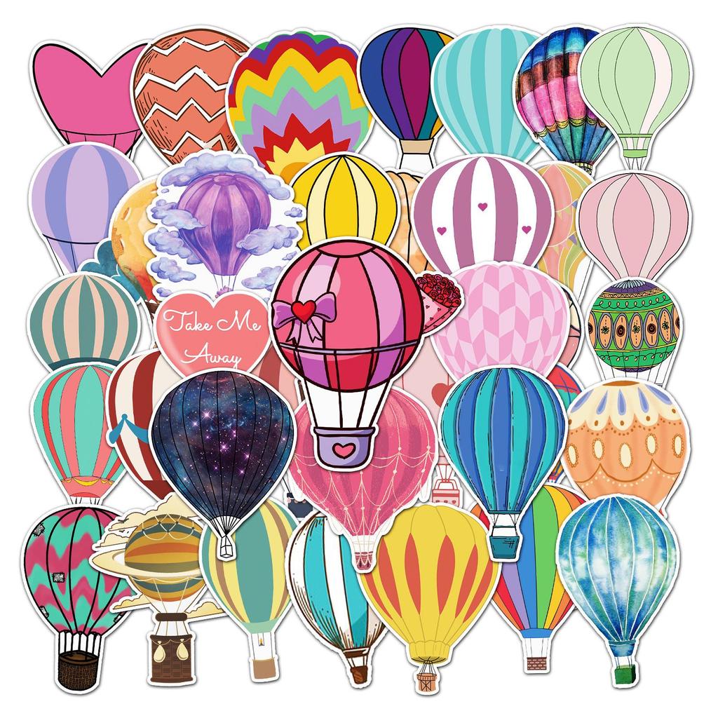 50PCS Hot Air Balloon & Cartoon Girl PVC Stickers for Skateboards, Water Bottles, Luggage.