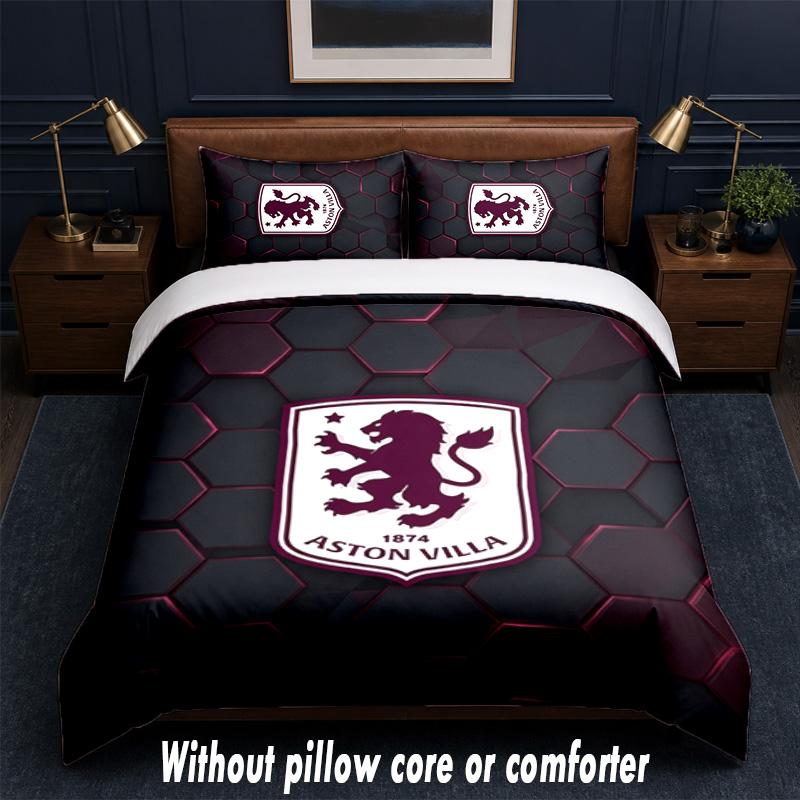 Aston Villa Football Design Bed Bedding Set 1 Duvet Cover + 2 Pillowcases Soft Breathable Household Bed Linens