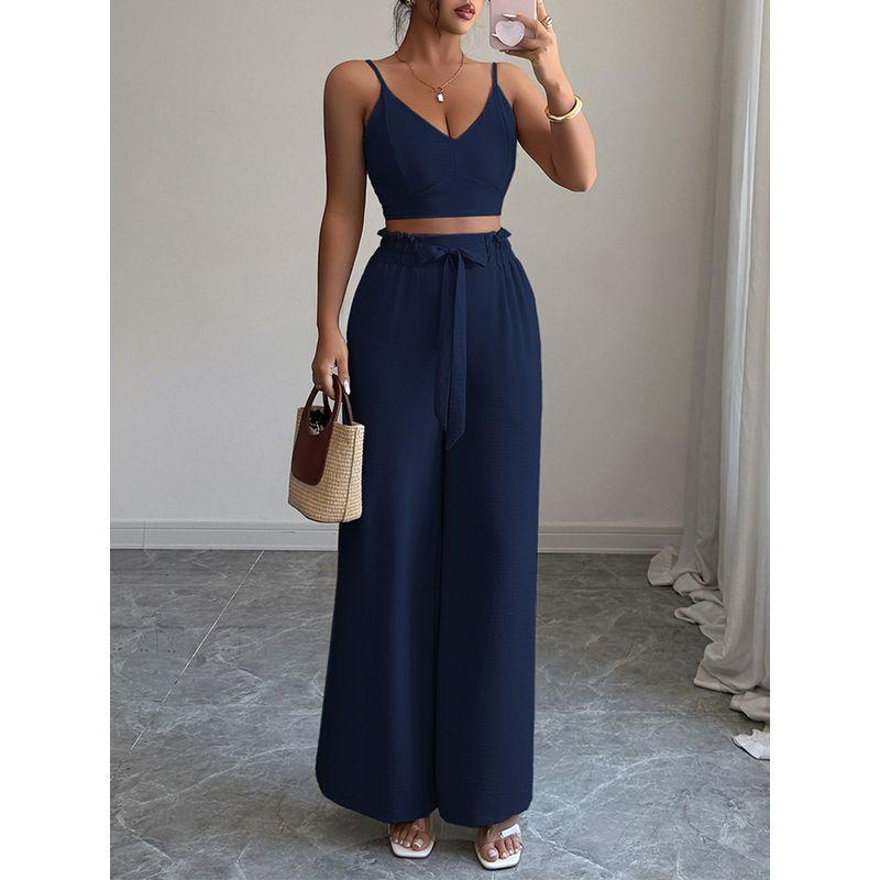 Deep V-neck Camisole Casual Pants Set Deep V-neck Strap Casual Pants Suit
