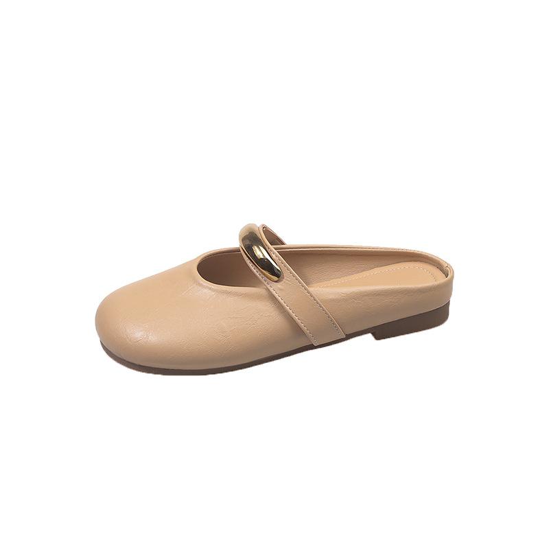 Mary Jane bag head half slippers women's summer wear 2025 new flat bottom fashion half tray French style with skirt cool slippers