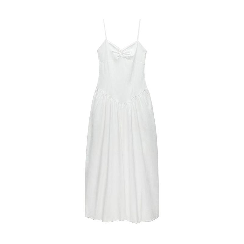 

Весна Новое поступление Леди Белое Длинное Платье Вечернее Платье Плиссированное V-образный вырез Отпускной стиль Платье на бретелях 7200230 White L