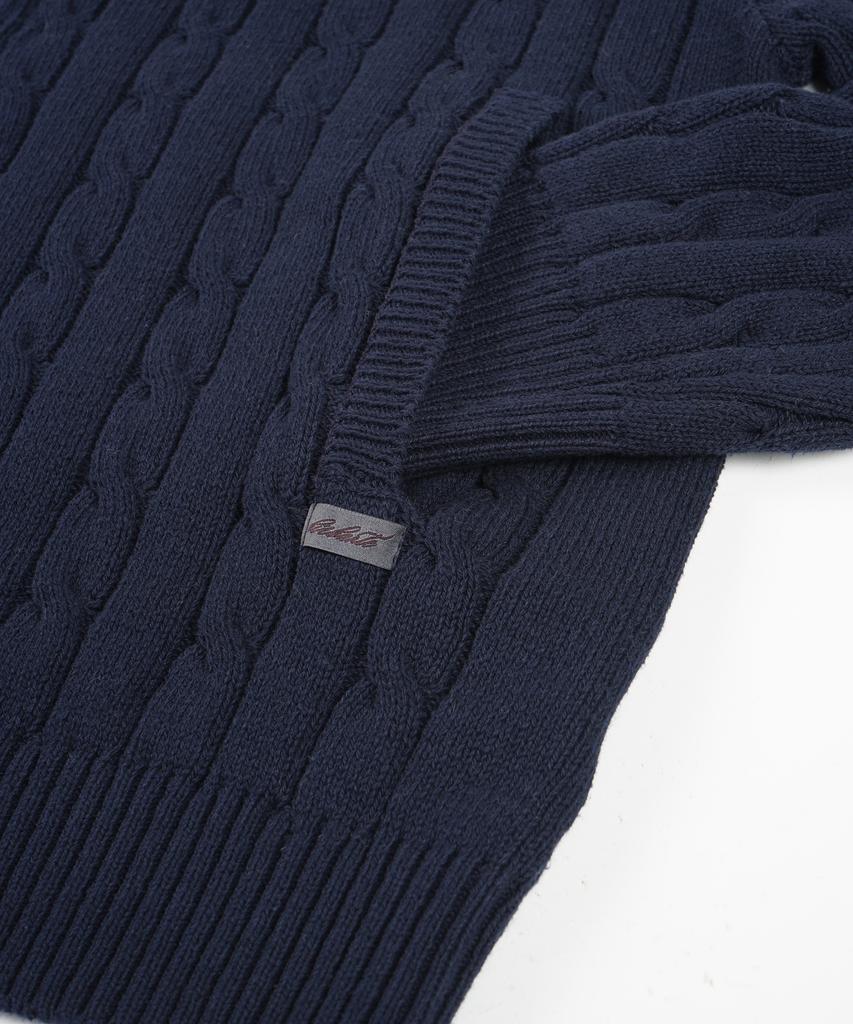 BIRBANTE Washable Cotton Cable Two-Way Knit Zip-Up - Dark Navy