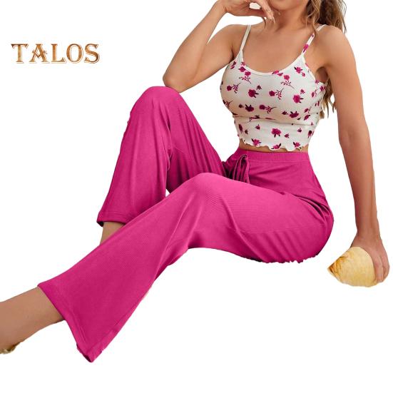 

Женский пижамный комплект из двух частей, укороченный топ без рукавов, широкие брюки, летний повседневный комплект одежды для сна S розы красного