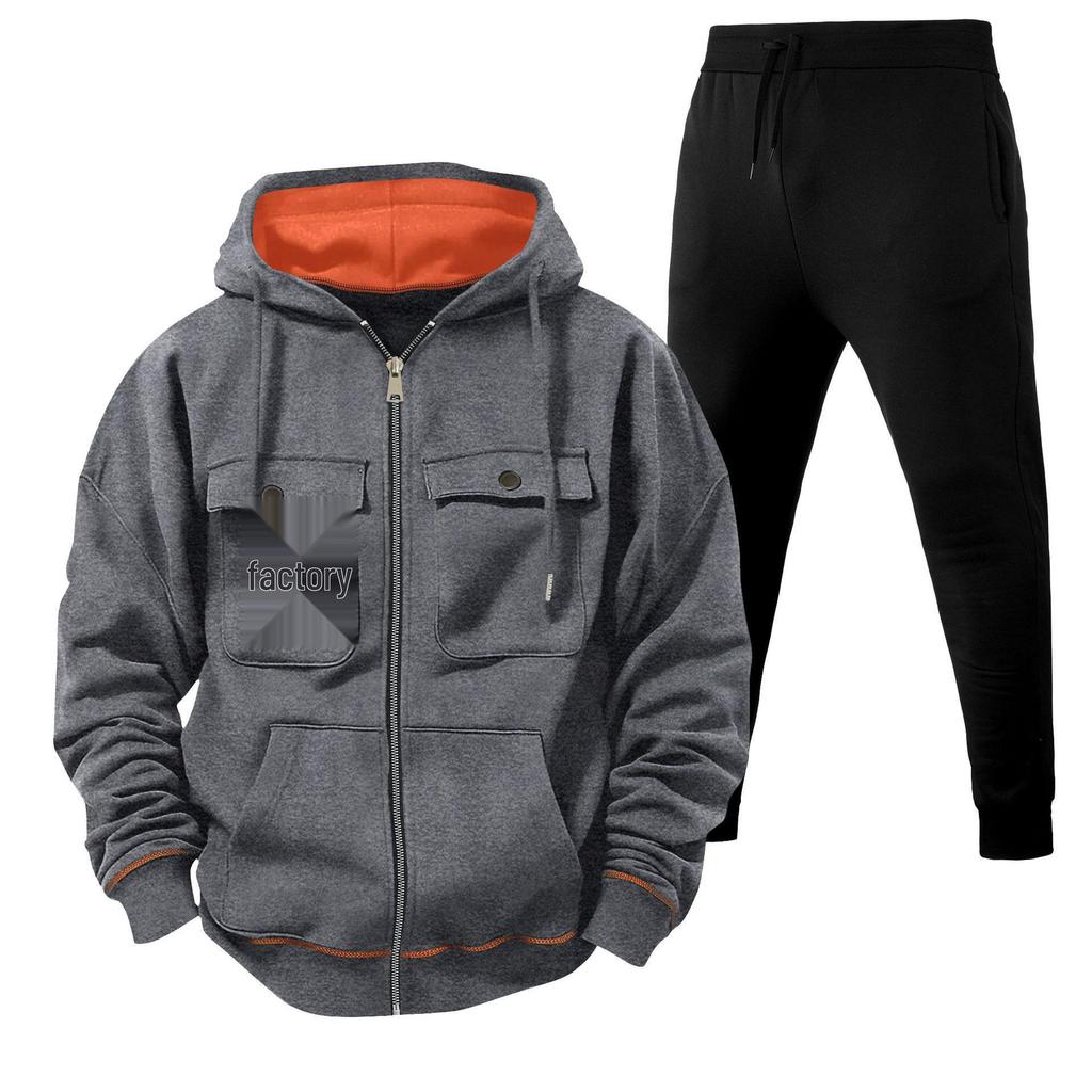 Herren Kapuzenpullover mit Reißverschluss und Doppeltaschen, lässiges Sport-Pullover-Set - Versand am selben Tag möglich