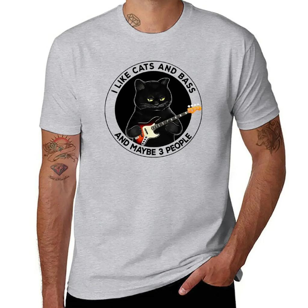 I LIKE CATS AND BASS MAYBE 3 PEOPLE T-Shirt heavyweights summer clothes anime clothes Men's cotton t-shirt