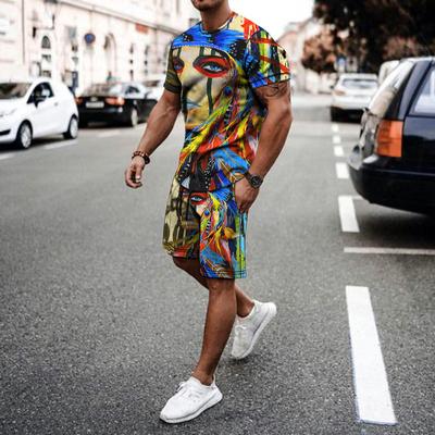Seturi pentru bărbați Seturi de ținute de vară 2 piese Tricou și pantaloni scurți Trening Bărbați supradimensionat Pânză Îmbrăcăminte de stradă Personalitate vintage Imprimare 3D