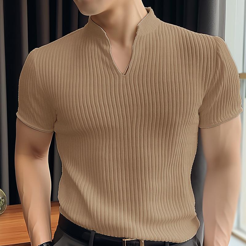 INCERUN Мужские футболки в полоску с коротким рукавом и V-образным вырезом — фото 13