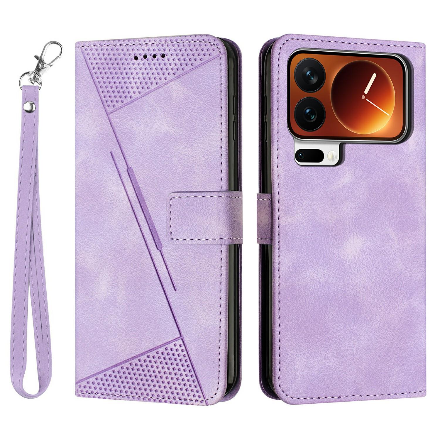 

For Xiaomi 17 Pro Max Leather Case Imprinted Triangle Phone Cover with Hand Strap