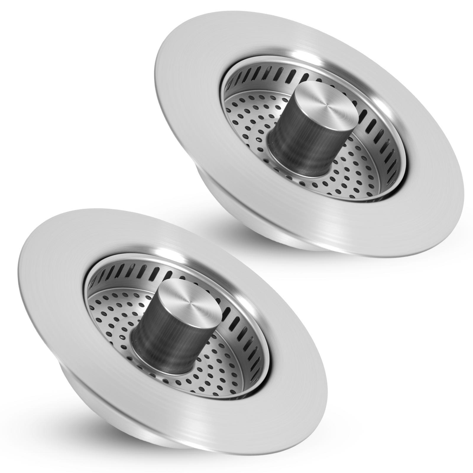 

2Pcs Pop Up Sink Drain Strainer Stainless Steel Sink Stopper Hair Catcher 3 in 1 Kitchen Sink Filter Screen for Home Bathroom