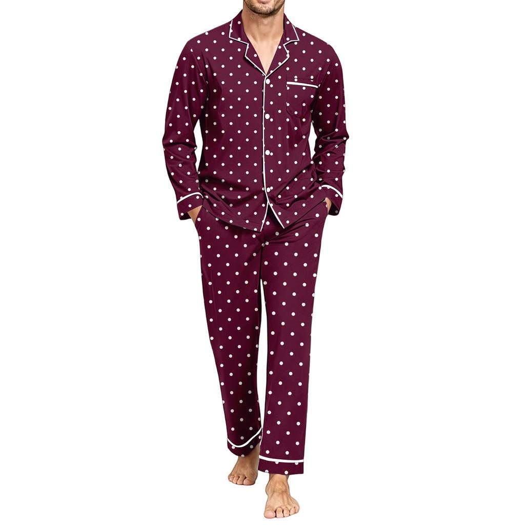 Men's Pajama Set with Long Sleeve Shirt and Pants, Loose Comfortable Sleepwear for Bedtime