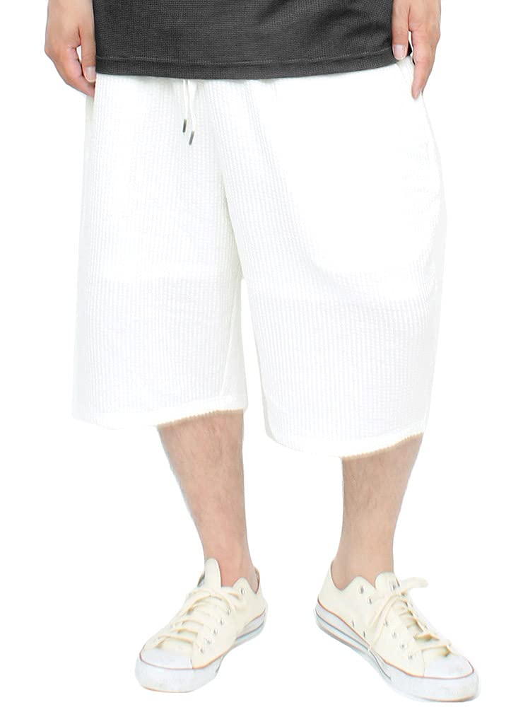 One Colors Men's Plus Size Seersucker Zip-Up Hoodie and Shorts Set, White (5L)