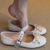 Sheepskin version~ leather flat-bottomed bow light mouth ballet single shoes women's 2025 new French retro Mary Jane shoes