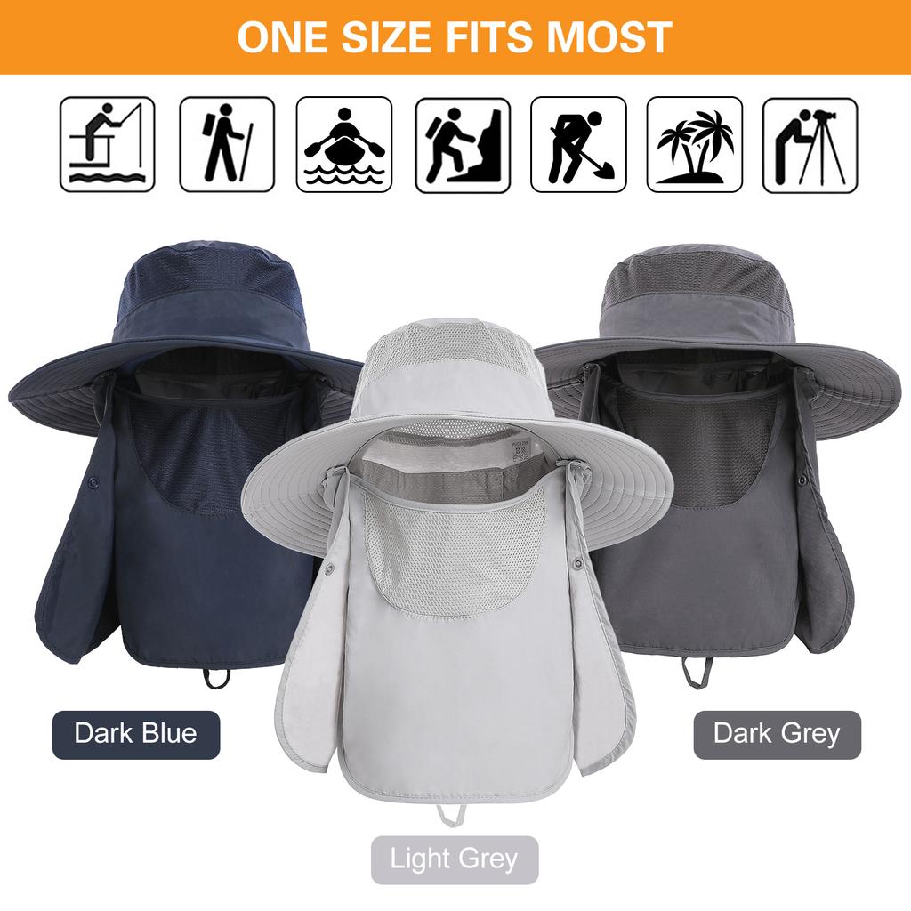 Fishing Hat Breathable Wide Brim Sun Protective Portable Outdoor Sun Hat with Detachable Neck Flap for Beach Outdoor