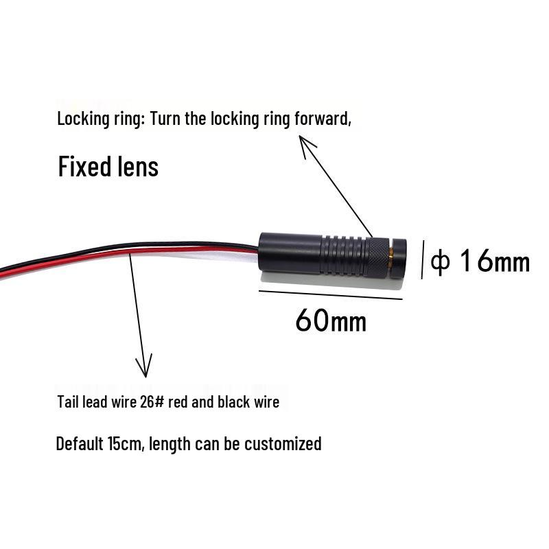 150mW 635nm Red Line Laser Module, 12V-24V, External Focusing, 16x60mm