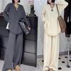Schickes V-Ausschnitt Pullover & Weite Hosen Zweiteiler Set für Damen - 2025 Herbst/Winter Mode Strickware