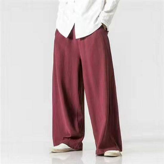 Pantalon d'été ample décontracté à jambes larges en lin chinois pour homme