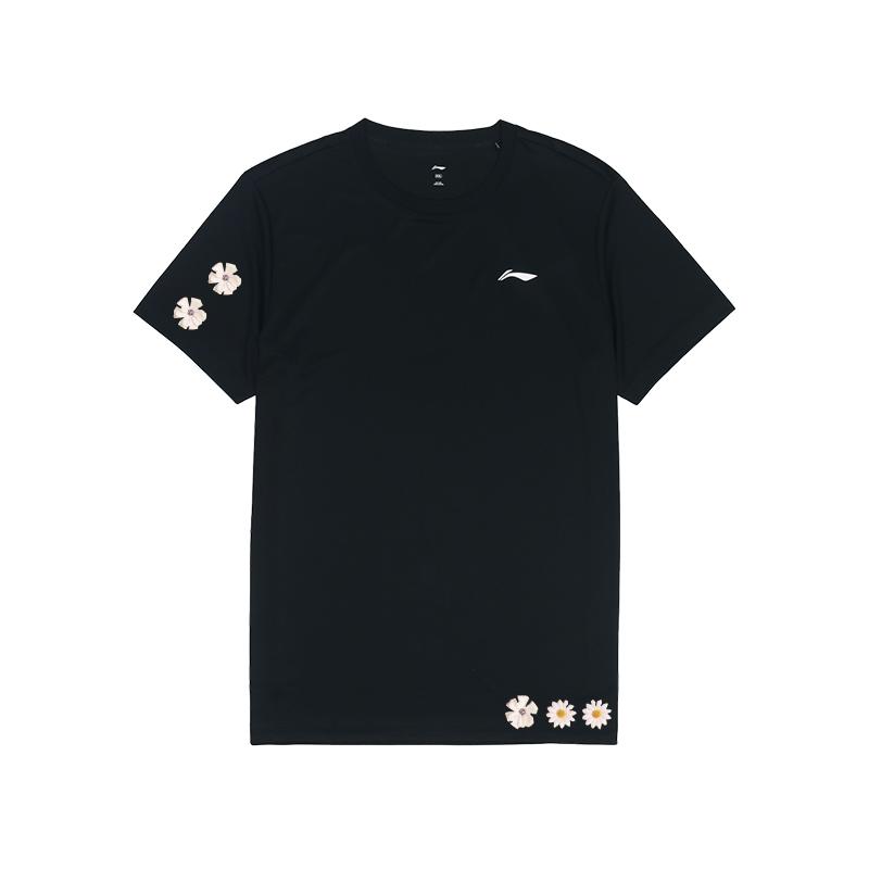 Li Ning Customizable Training Series Floral Print Logo Quick-Dry Ice Silk Sports Short Sleeve T-Shirt Unisex Tops Black ATSS463-1(TEAM702-3.4.9)