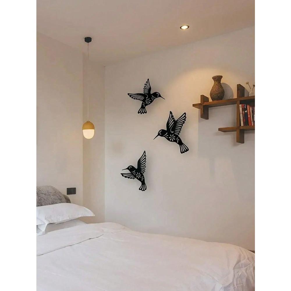 3D Metal Hummingbird Wall Art Set of 3, Modern Black Hanging Decor for Home Garden