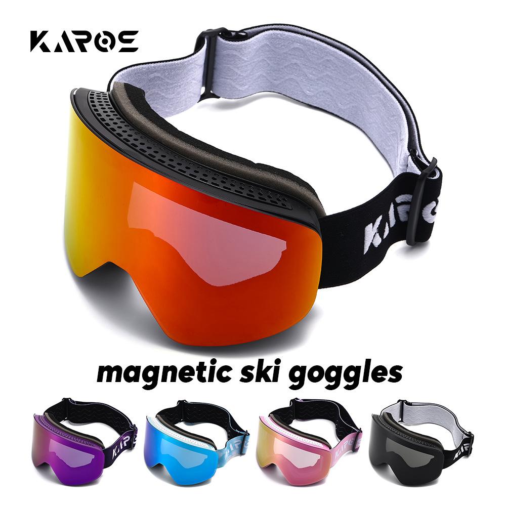 KAROS Magnetic ski goggles, double-layer anti-fog, large cylindrical lenses, anti-glare ski goggles, compatible with prescription lenses