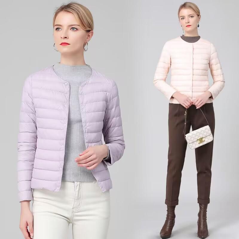 Autumn and winter new light down jackets women wear short round neck down jackets collarless women's clothing warm liner slim
