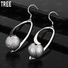 925 Sterling Silver Frosted Silver Bead Oval Earrings - Fashion Gift Jewelry