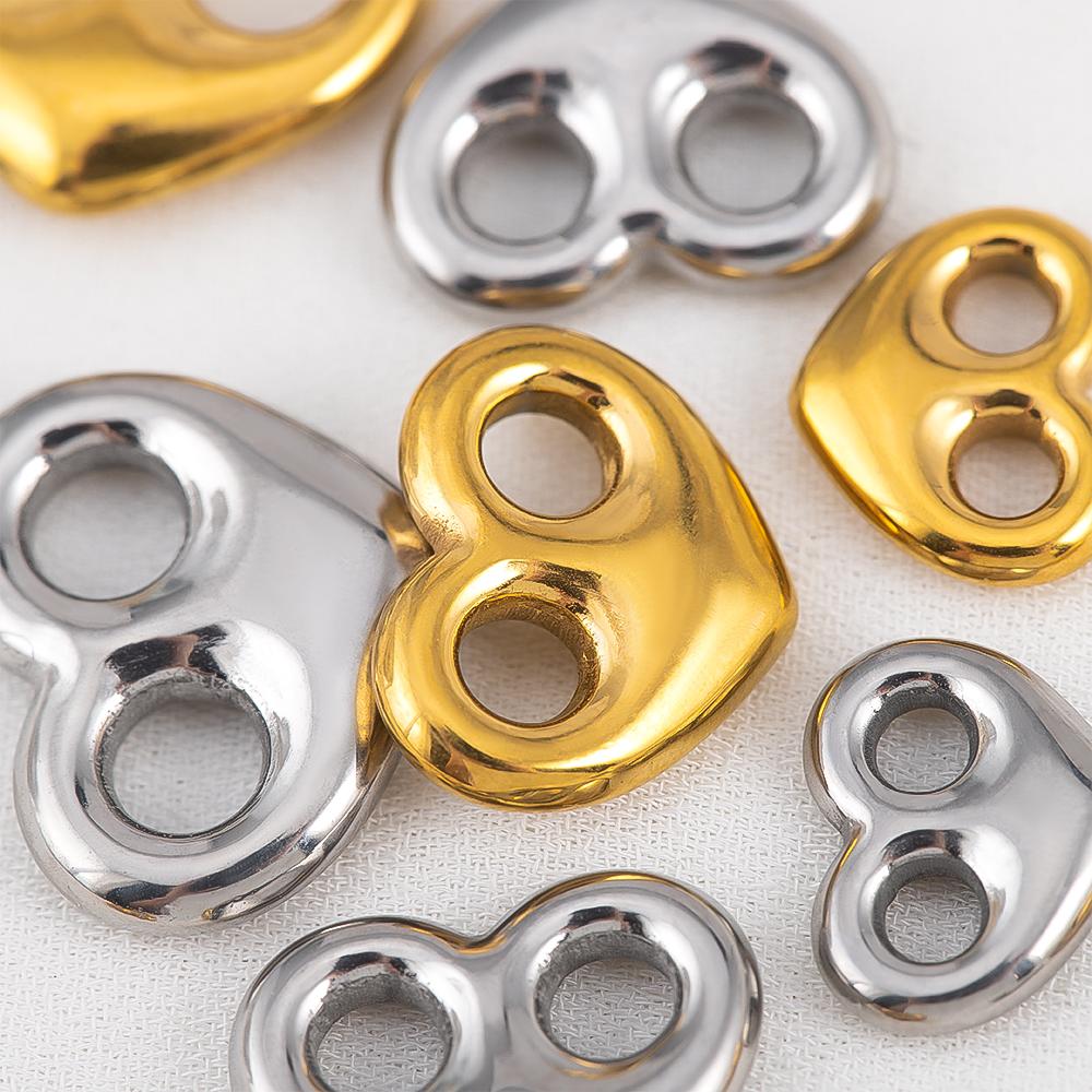 5pcs Stainless Steel Double Hole Love Heart Charms Gold Plated Hearts Pendant for DIY Jewelry Findings Necklace Earring Supplies
