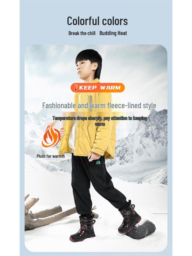 Girls' Winter 2024 Mid-Calf Snow Boots, Thick Cotton, Non-Slip, Wear-Resistant In Black or Blue