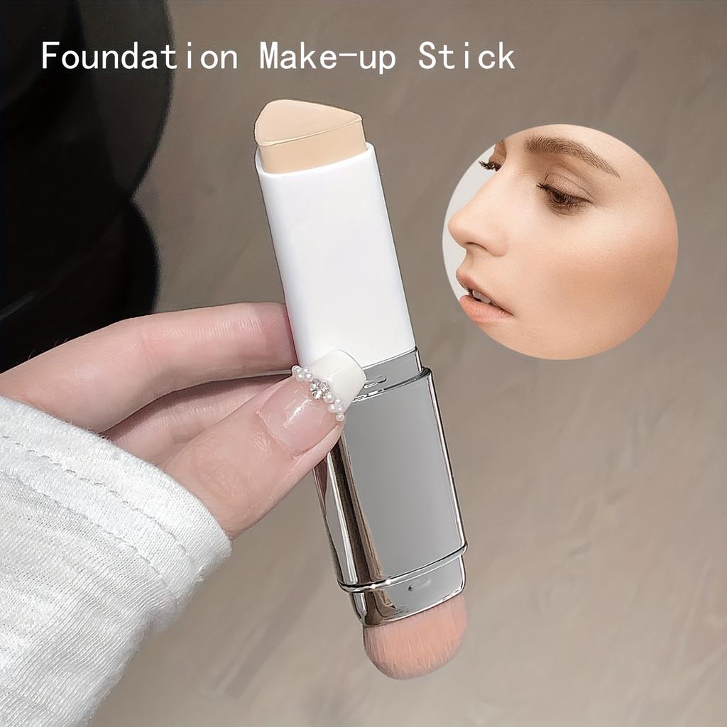 Natürlicher Abdeckender Feuchtigkeitsspendender Foundation Stick - Aufbauende Deckkraft, Feuchtigkeitsspendende Puderbasis mit Pinselspitzen-Applikator, Braun-/Weißtöne