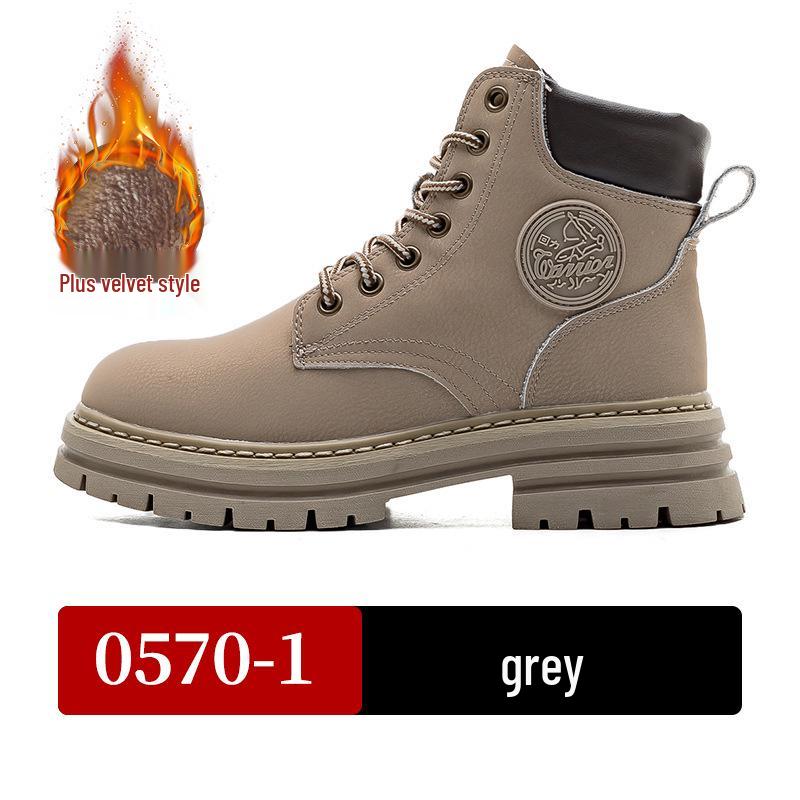 Women s 2025 Winter Thick Sole British Style Yellow Boots with Plus Velvet 35 Women s