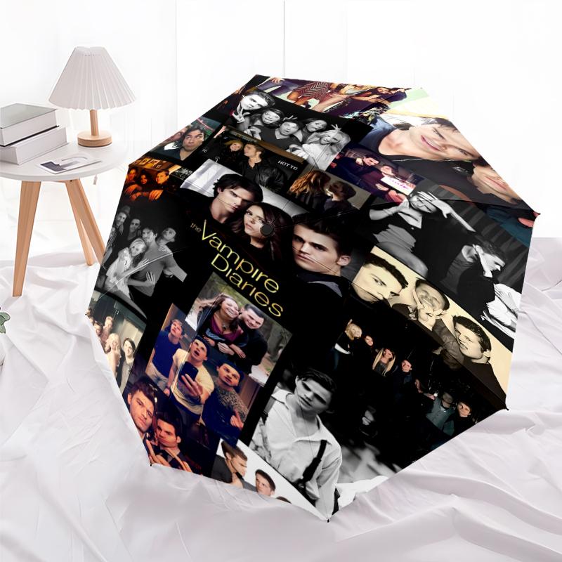 Printed The Vampire Diaries Folding Umbrella,Outdoor,Leisure,And Travel Umbrella,Durable Umbrella Fabric,Birthday And Holiday Gift