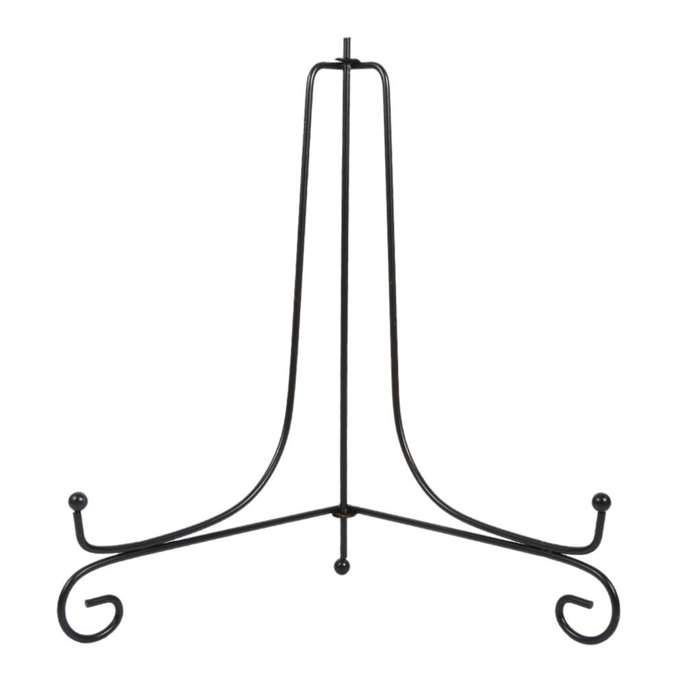 Versatile Iron Display Stand Classic Design Sturdy Metal Easel Unique Bending Design Black Color Plate Stand Home Decor
