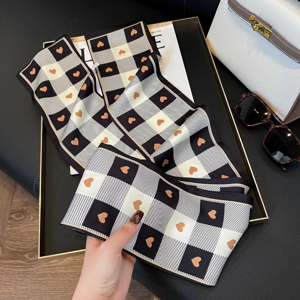 Long Silk Scarf Women's New Small Silk Scarf Printing Simulation Silk Tied Bag Streamer Explosion Sweet Little Scarf