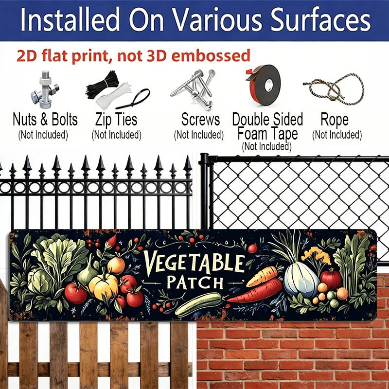 2D Flat, 1pc Metal Sign Labeled 'VEGETABLE PATCH' Measuring 15.7×3.94inch, Featuring UV Printed Wall Art. It's Perfect for Decorating Homes, Bars
