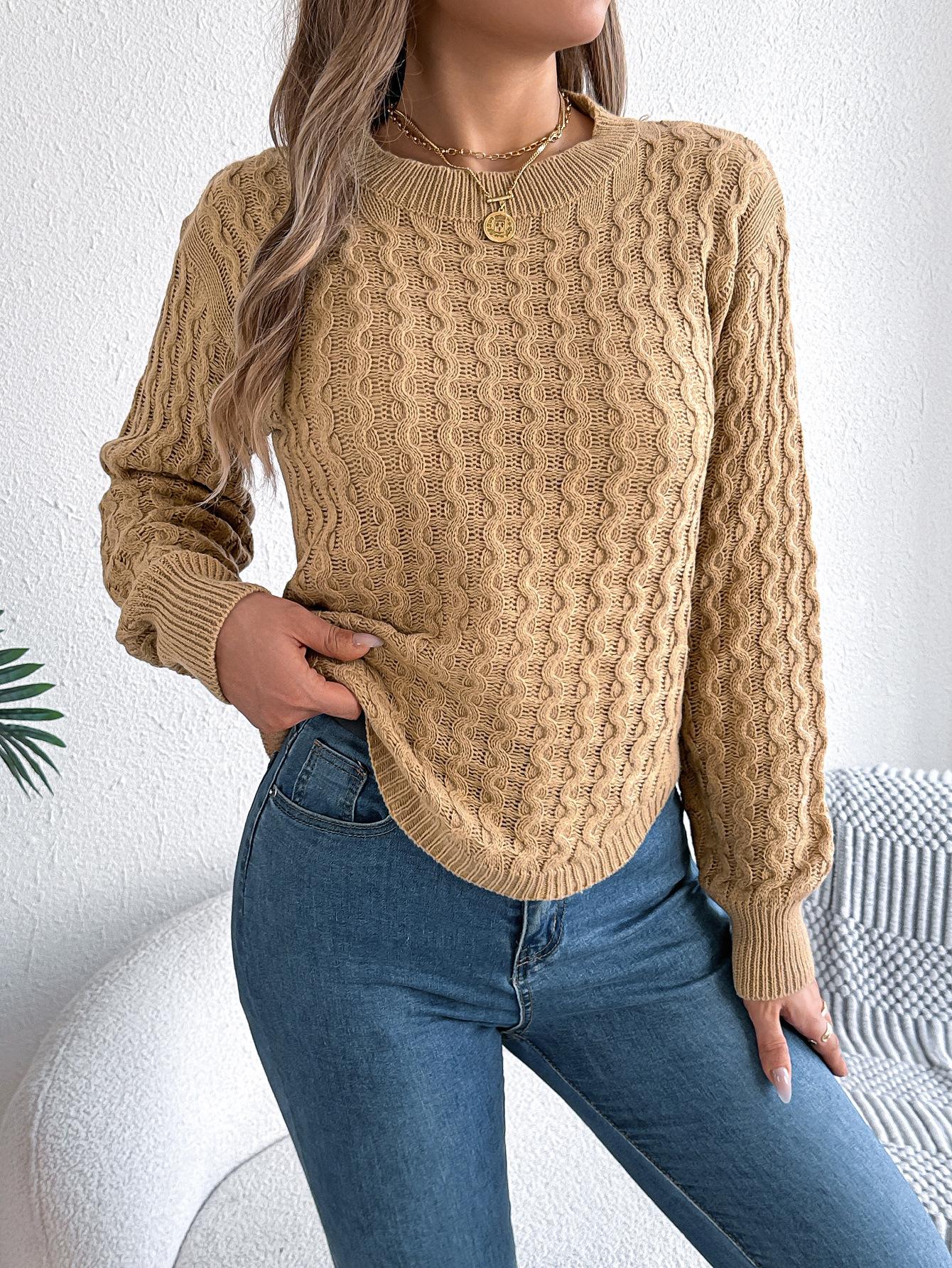 Women S Casual Autumn Winter Solid Color Lantern Sleeve Pullover Sweater S