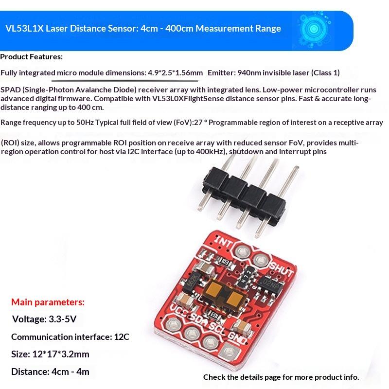 VL53L1X High-Accuracy Laser Module 4m Distance Measurement I2C Communication Interface