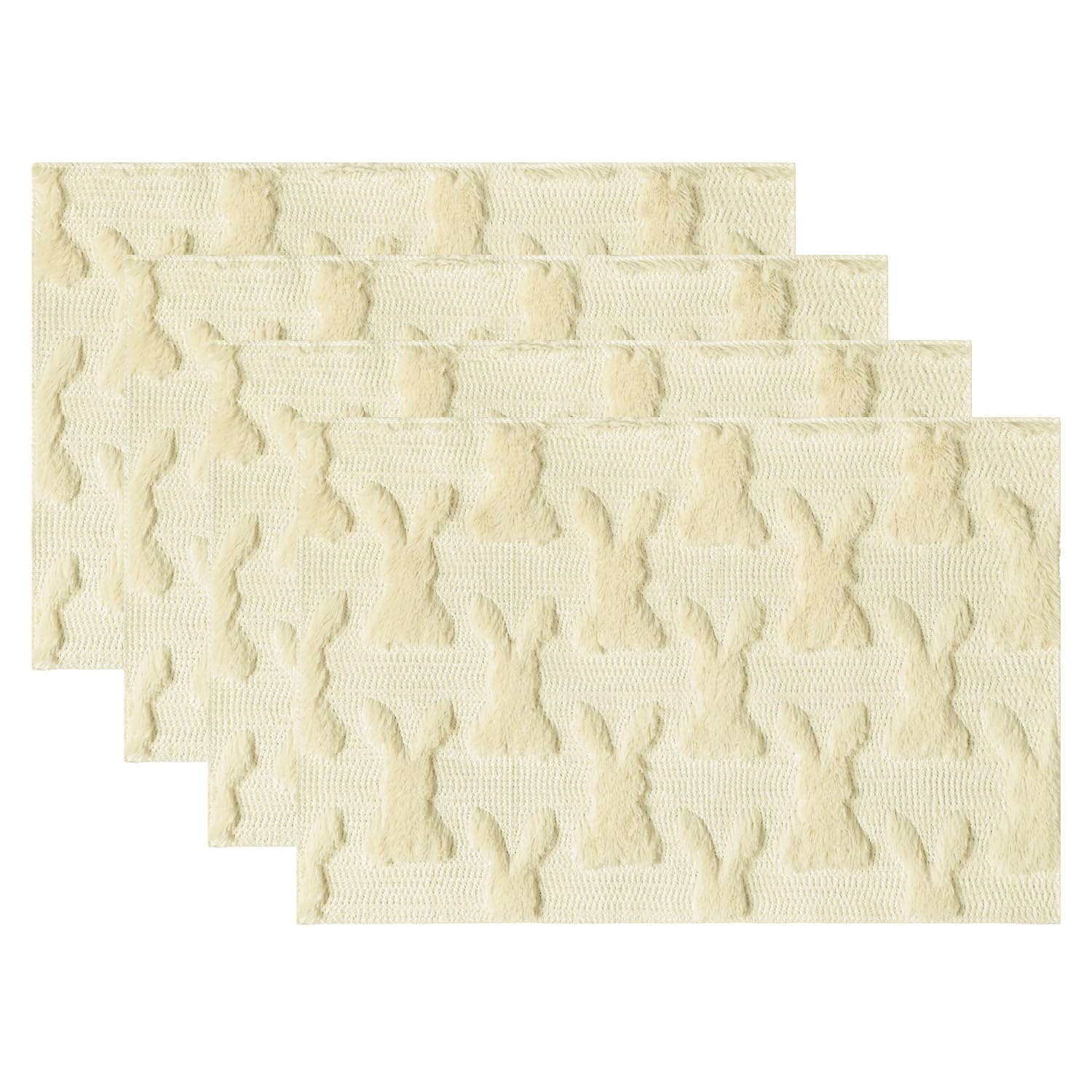 

Pink Rabbit Easter Placemats Set of 4, 12x18 Inch Soft Plush Faux Fur Wool Spring Holiday Table Mats for Party Kitchen Dining Decoration 12 x 18 , Rectangular 4 Pcs