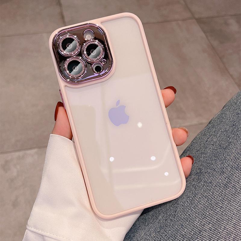 Luxury Armor Glitter Diamond Transparent Clear Hard Case for iPhone 15 14 Pro Max 13 12 11 Plating Camera Lens Protection Cover