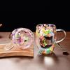 1 taza para té y café de vidrio de borosilicato de alta calidad Ins Trends, taza con flores secas y flores, taza de vidrio de doble pared resistente al calor simple