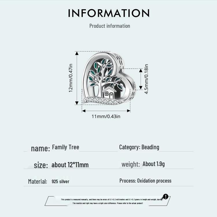 Yin Ziyun Heart-Shaped S925 Sterling Silver Family Tree DIY Bracelet Beads
