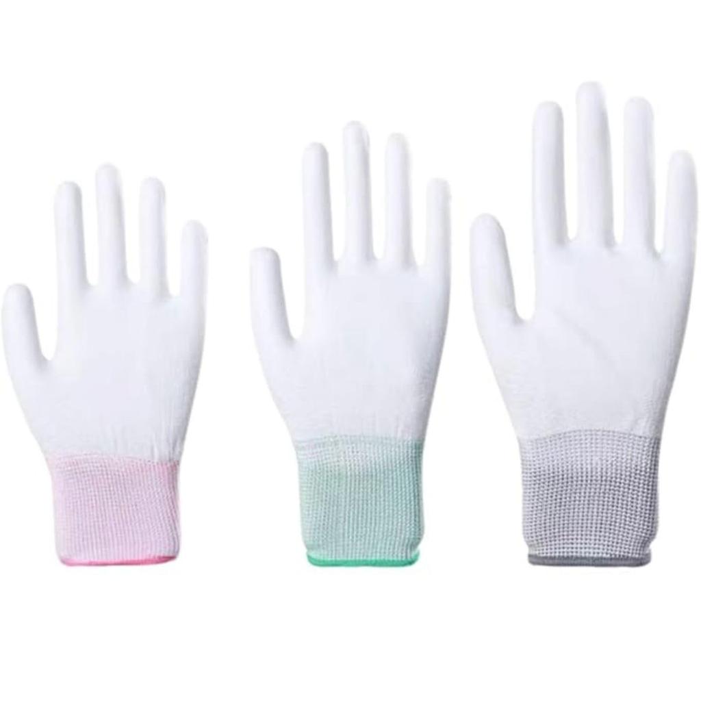 Shantia Work Fingertip Precision 12 Gloves, Anti-Slip Coating, White, Machinery, Anti-Static, Pairs, 24-Count (Small, Pink)