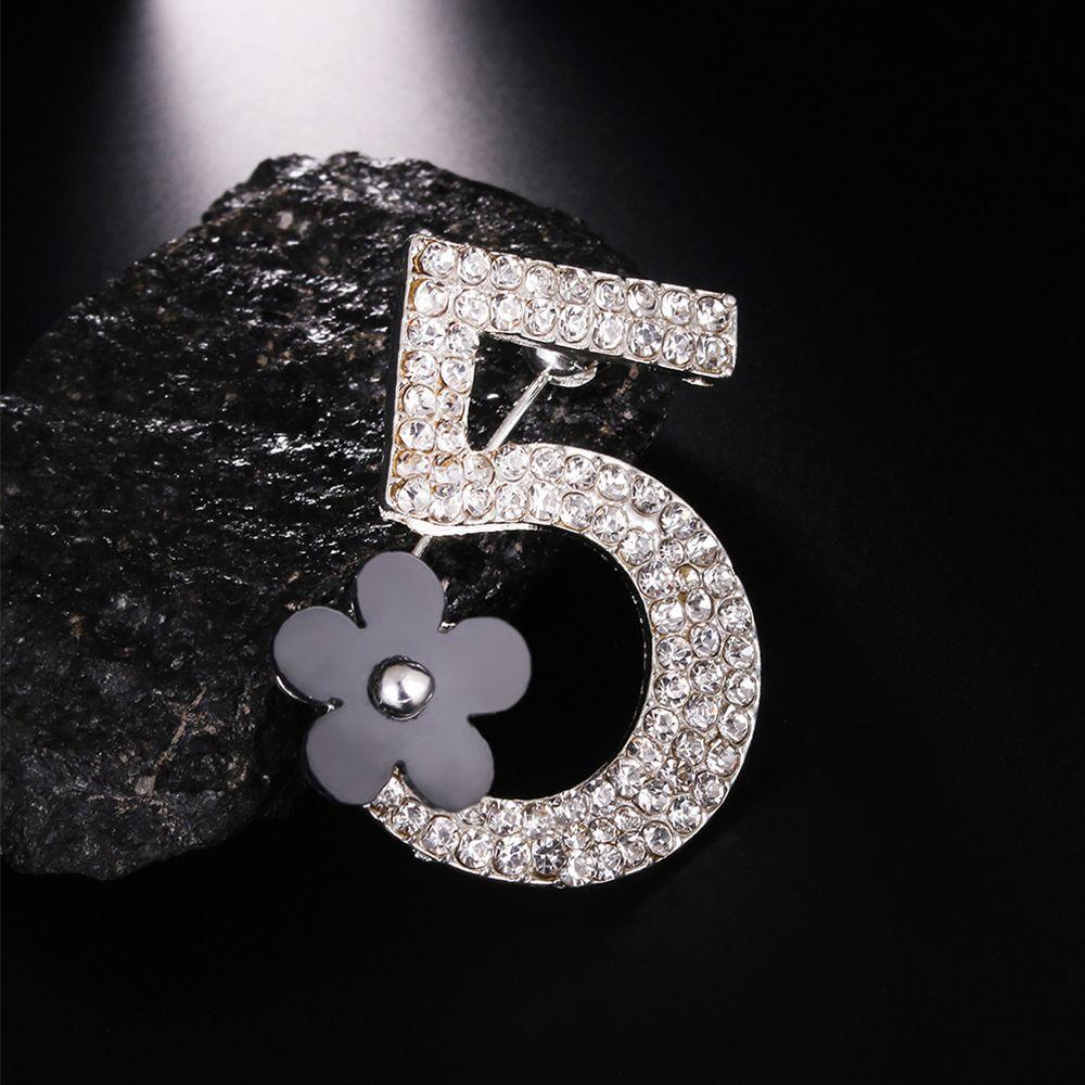 

Party Vintage For Women Number Flower Crystal Brooches Jewelry Letter 5 Brooch Pin B