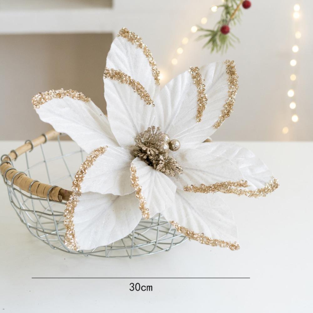 High Quality Fabric Plastic Christmas Artificial Flowers DIY Decoration Ornaments Fake Flower 30cm Christmas Decor Xmas