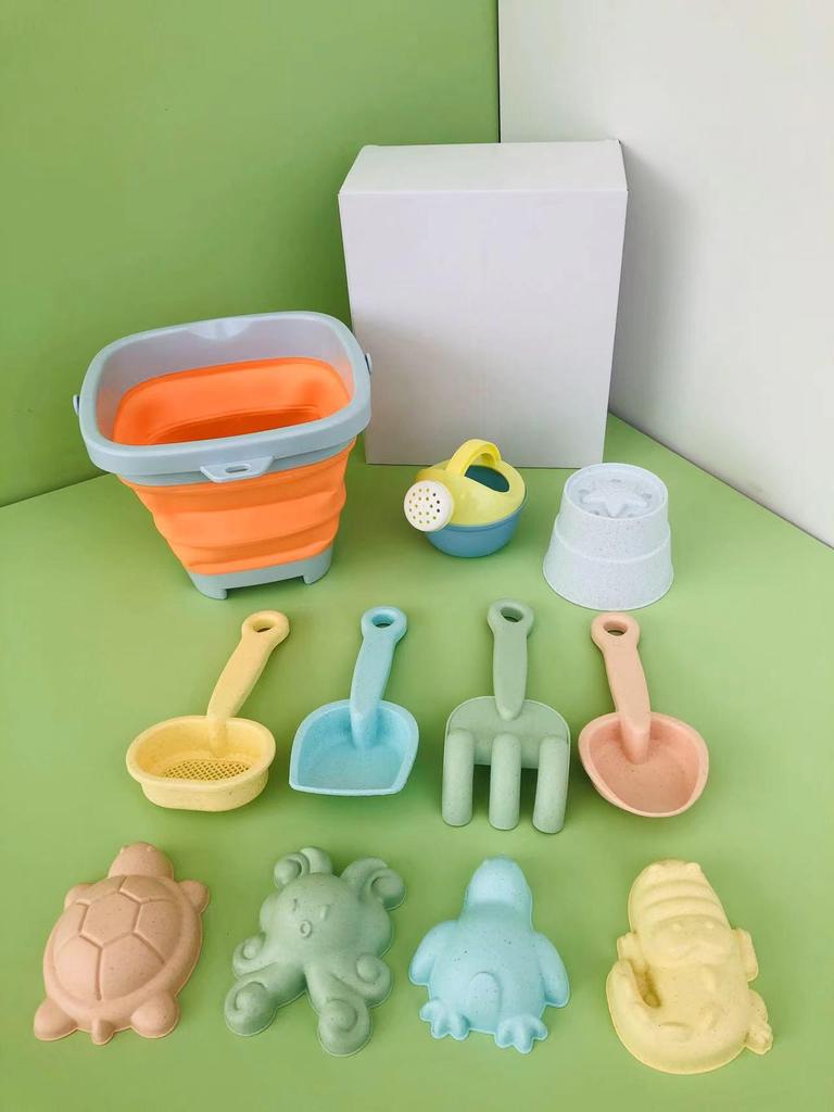 Children's 11-Piece Beach Sand Play Set - Folding Bucket and Shovels