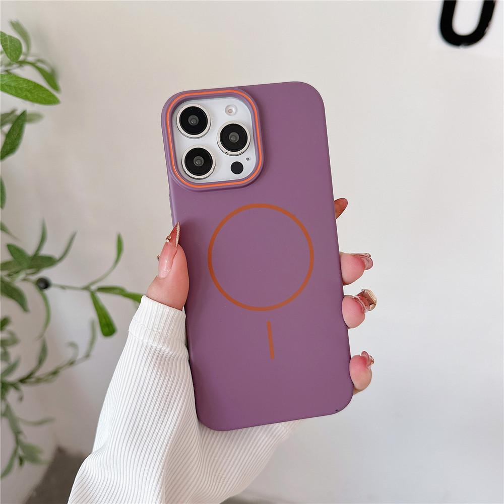 Applicable to iPhone16promax contrasting color frame magnetic suction mobile phone case Apple 15 skin matte 14PC protective case