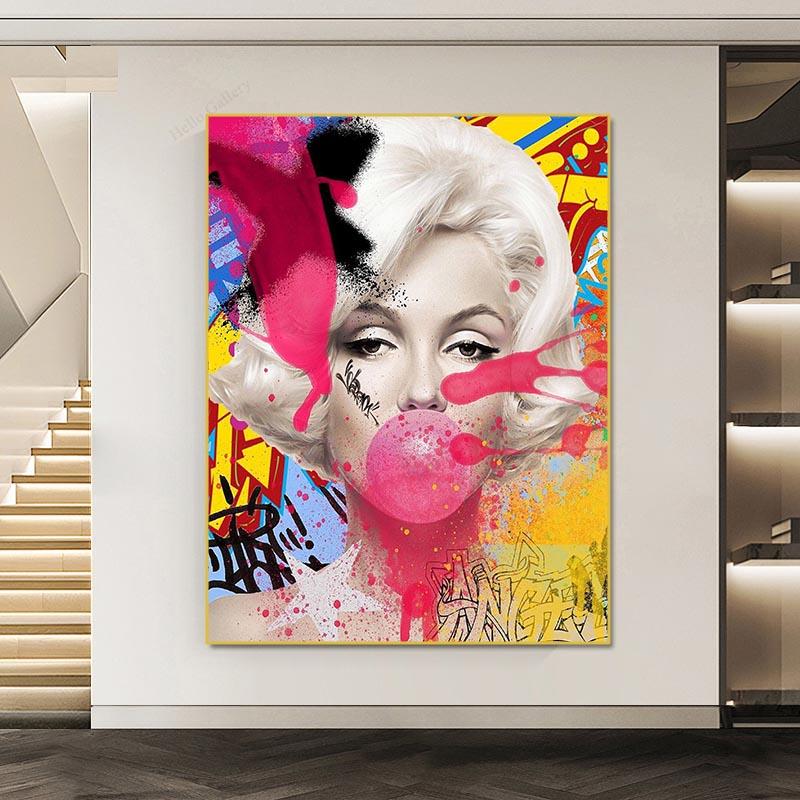 Marilyn Monroe bläst Kaugummi-Ölgemälde, moderne sexy Frauen, Poster und Drucke, Wohnzimmer, Heimdekoration, Wand