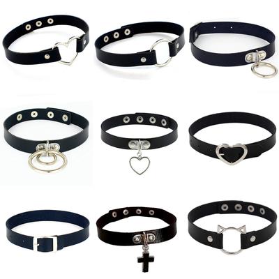 Schwarzer Kreuz Gothic Punk Pu-Leder Choker Halsketten Kragen Halskette Rock Schmuck Für Frauen Mann