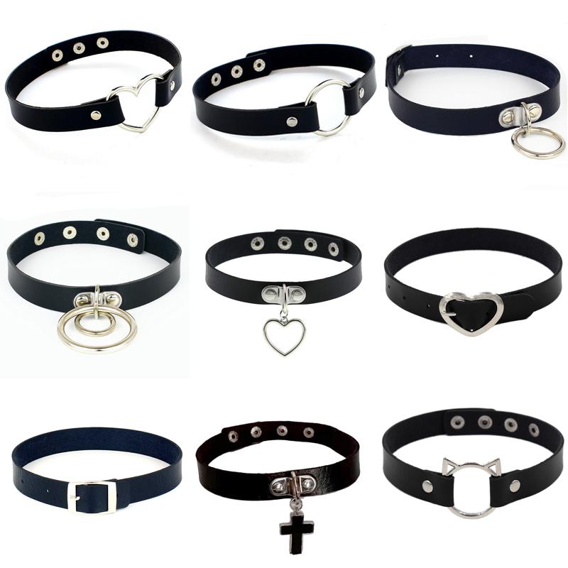 Black Cross Gothic Punk Pu Leather Choker Necklaces Collar Necklace Rock Jewelry For Women Man