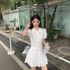 New Preppy Lapel White Dress Women's A-line Skirt Summer Sweet Slimming Skirt